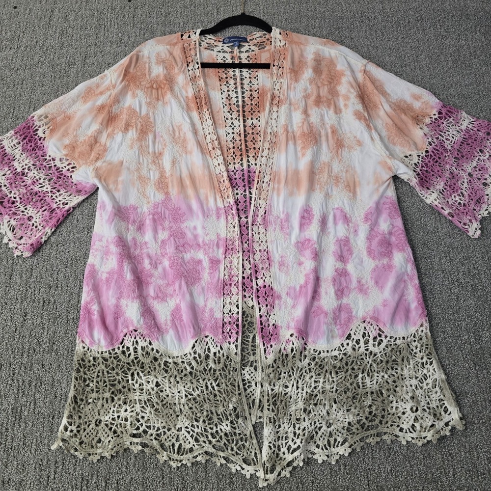 Democracy Tie Dye Embroidered Floral Lace Kimono Cardigan Boho Festival PXL